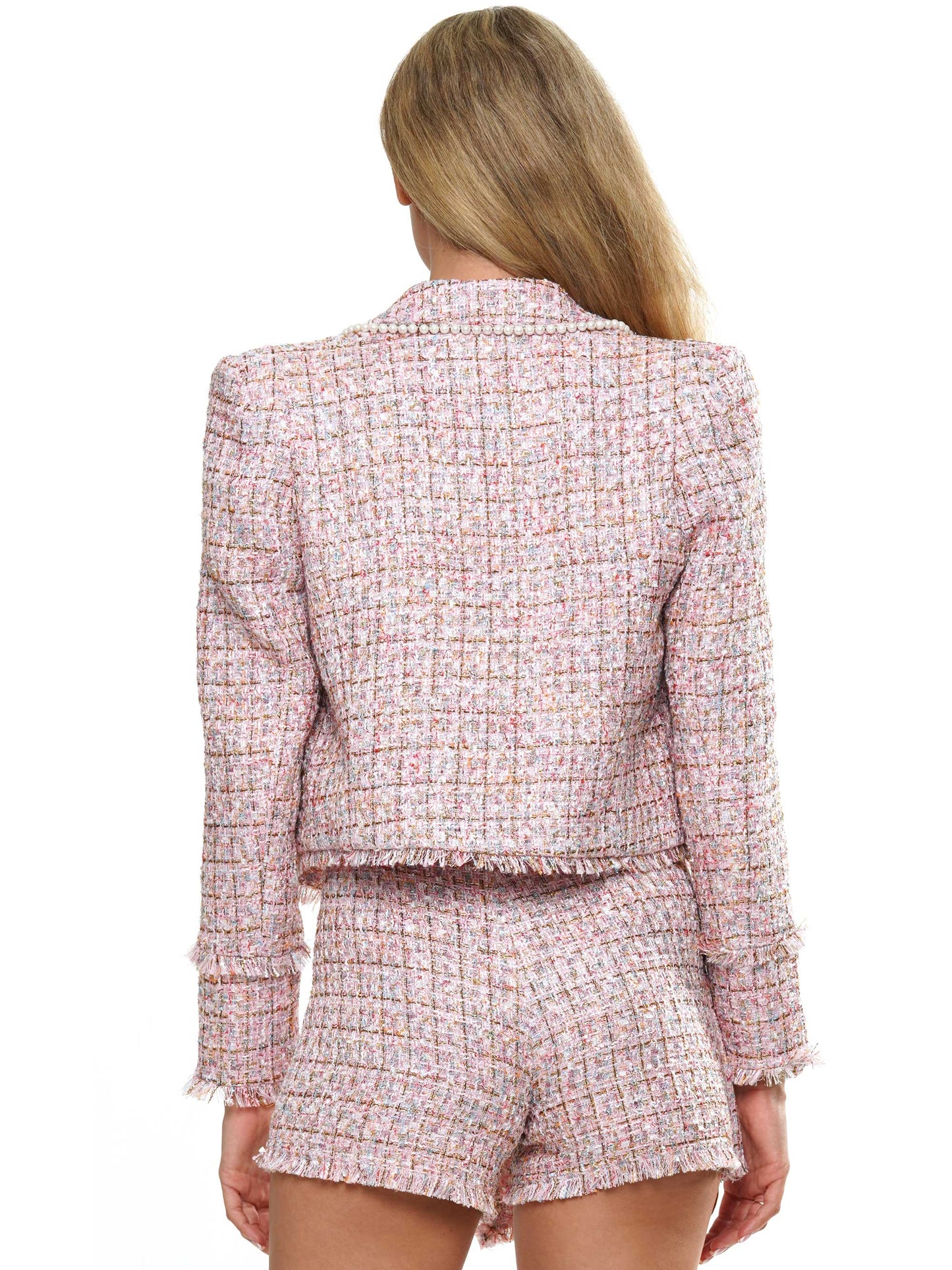 Multi colored tweed pearl jacket