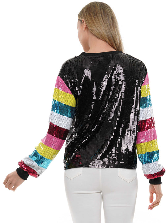It's My Birthday colorful sequin striped long sleeve top