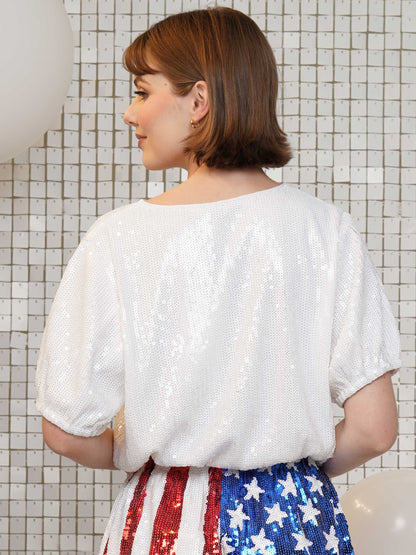 USA Script Sequin Crop Top