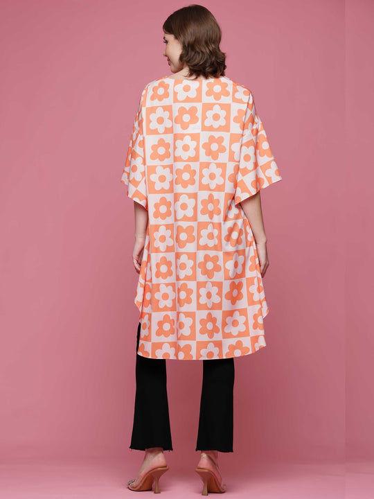 High Low Checkered Flower Print Top