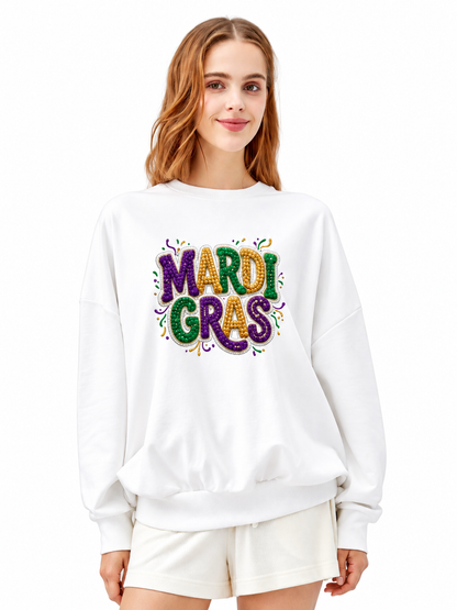 Mardi Gras Faux Crochet Graphic Print Sweatshirt