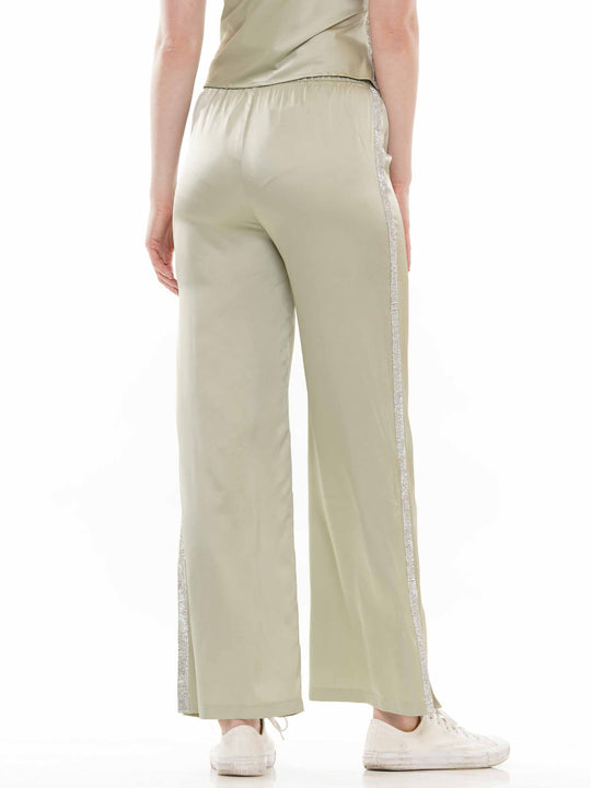 Satin pants with heat stone trim