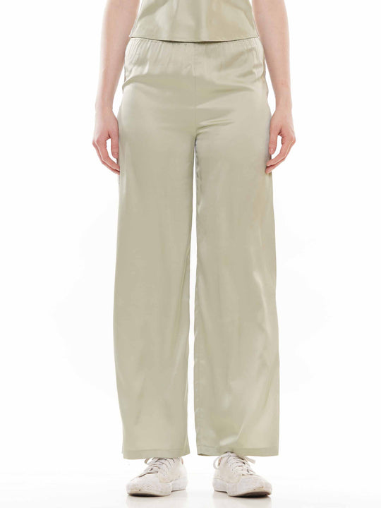 Satin pants with heat stone trim