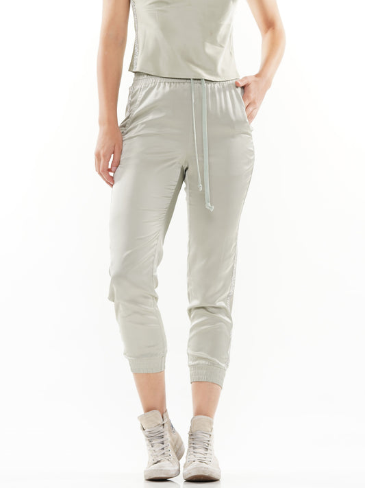 Satin Pant with Heat Stone Trim