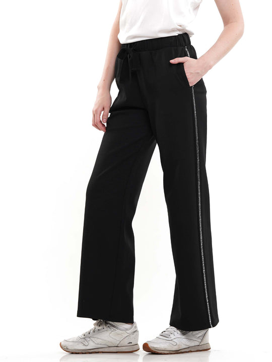 Heat Stone Embellished Wide Legged Pants