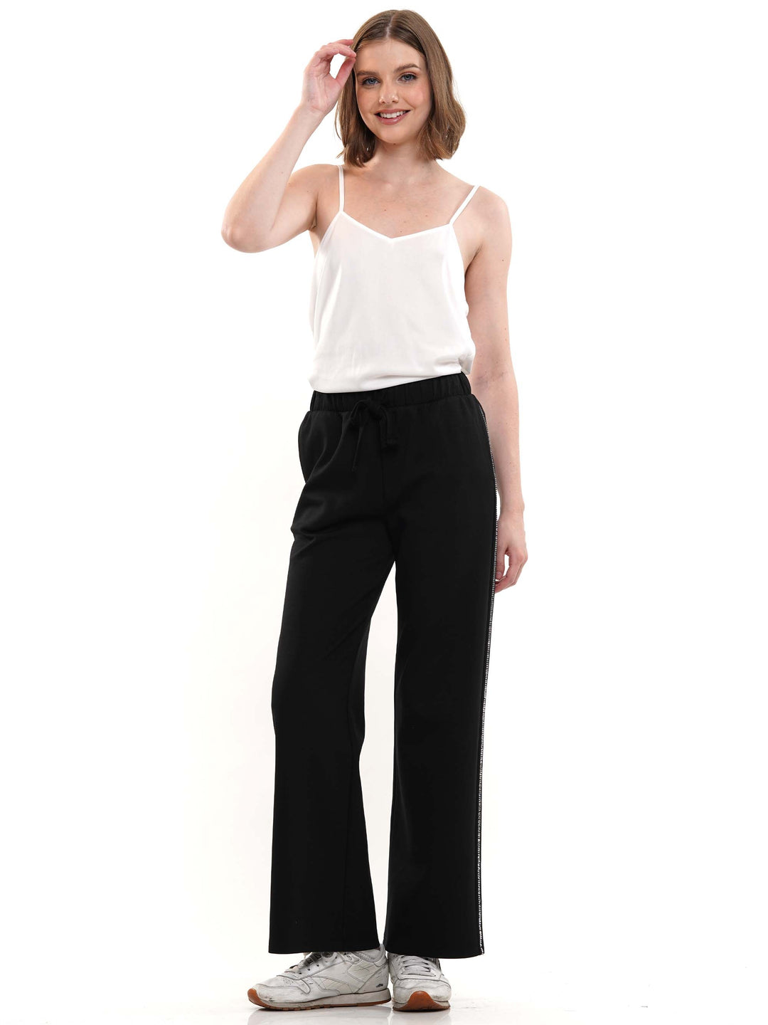 Heat Stone Embellished Wide Legged Pants