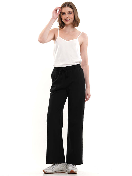 Heat Stone Embellished Wide Legged Pants