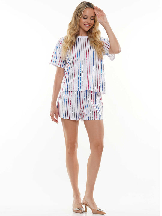 4th Of July Sequin Stripe Shorts