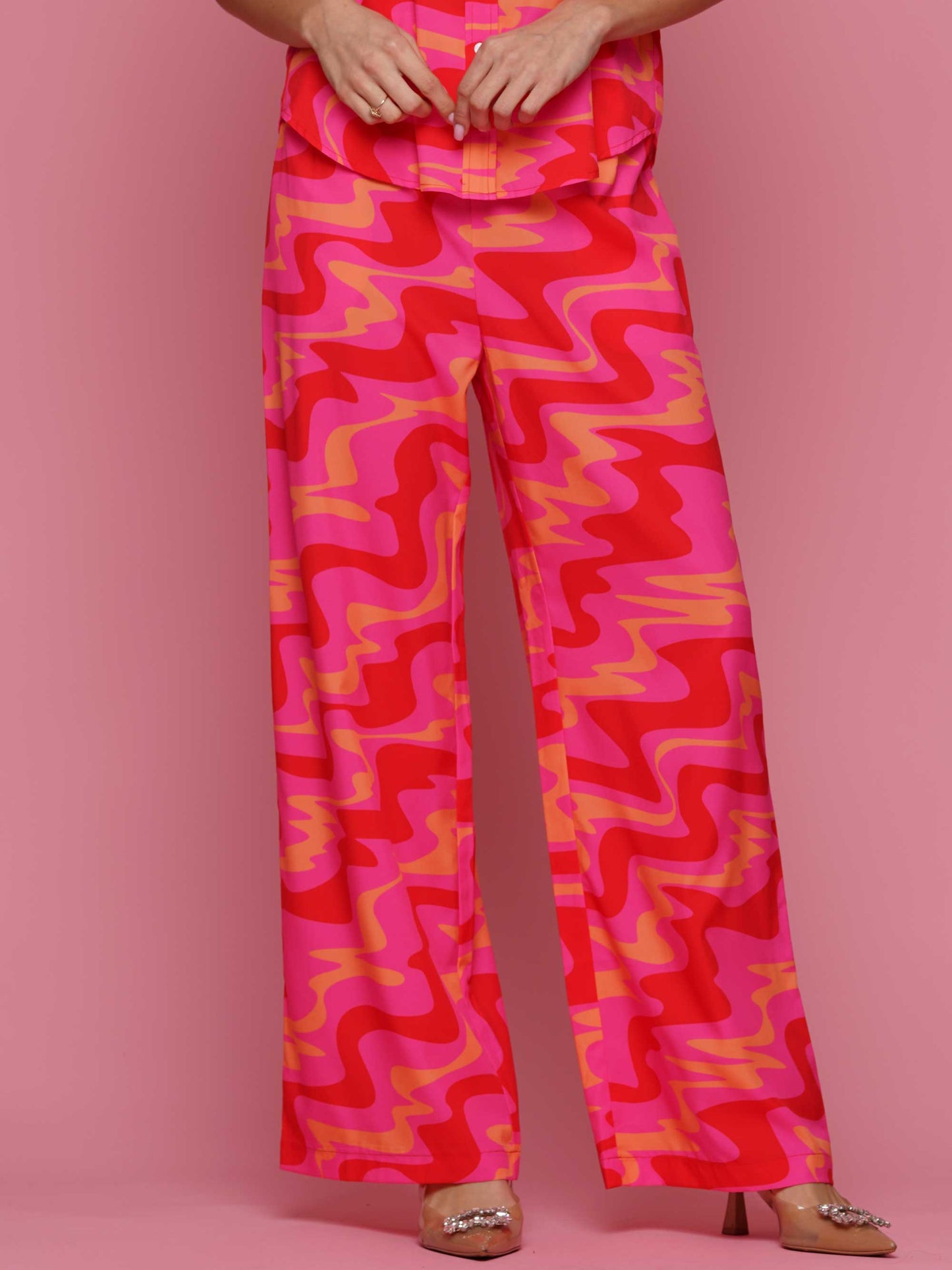 Wavy Print Top & Pants Set