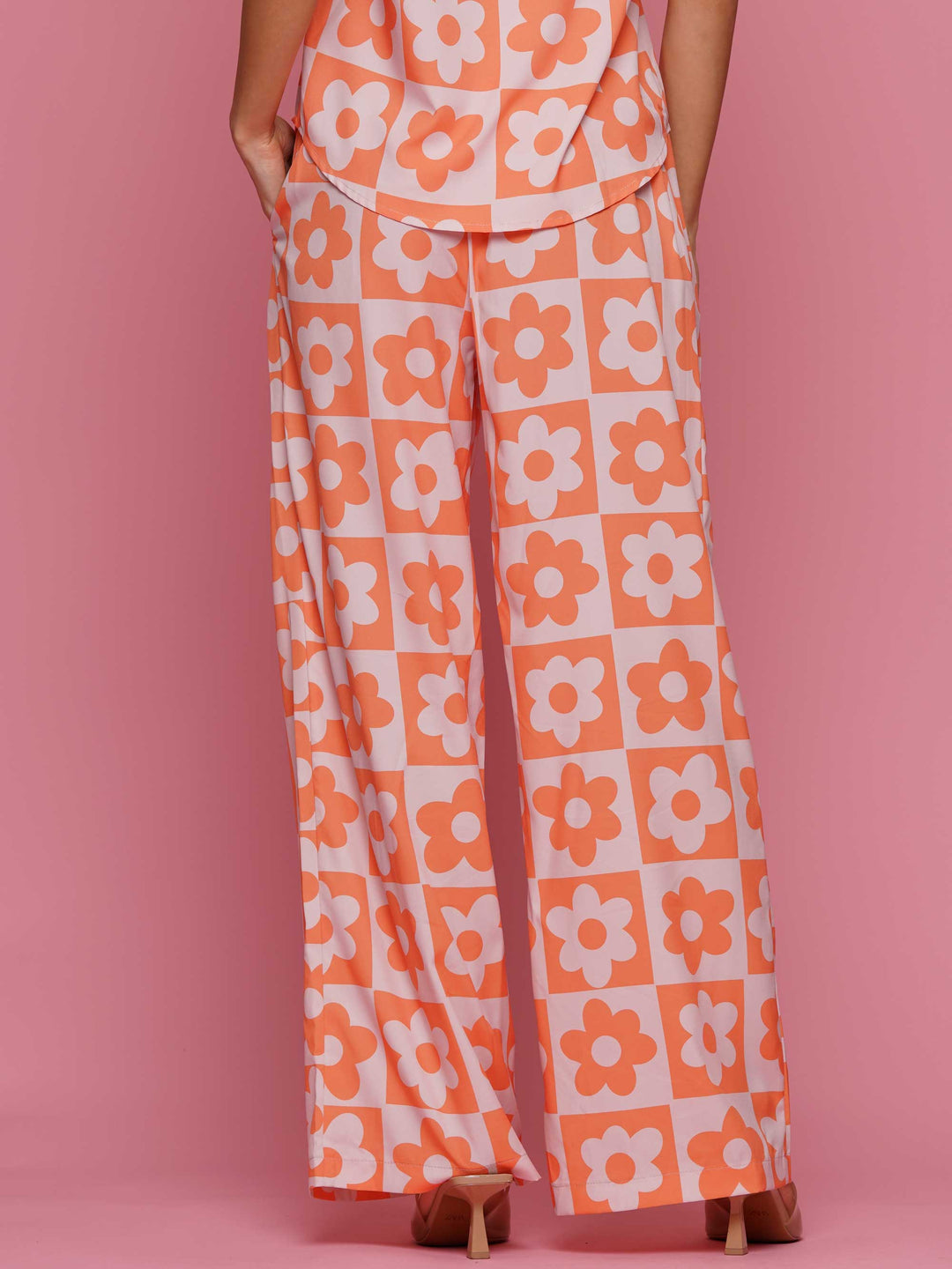 Checkered flower top and pants set