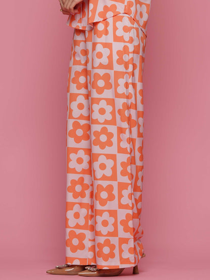 Checkered flower top and pants set