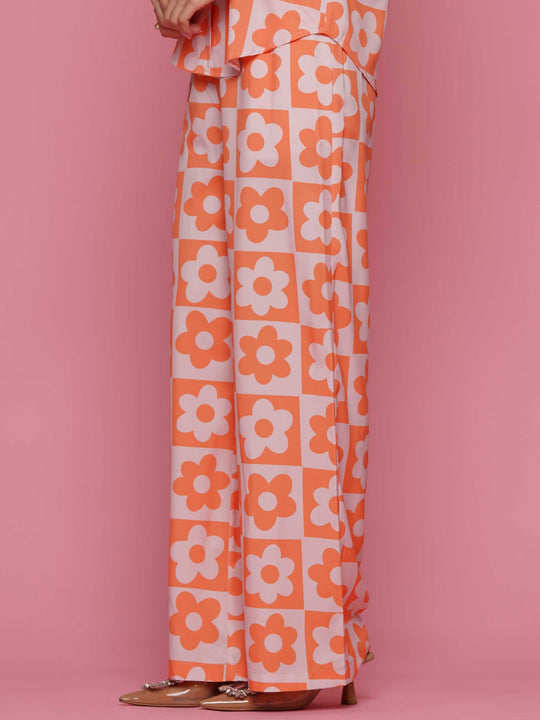 Checkered flower top and pants set
