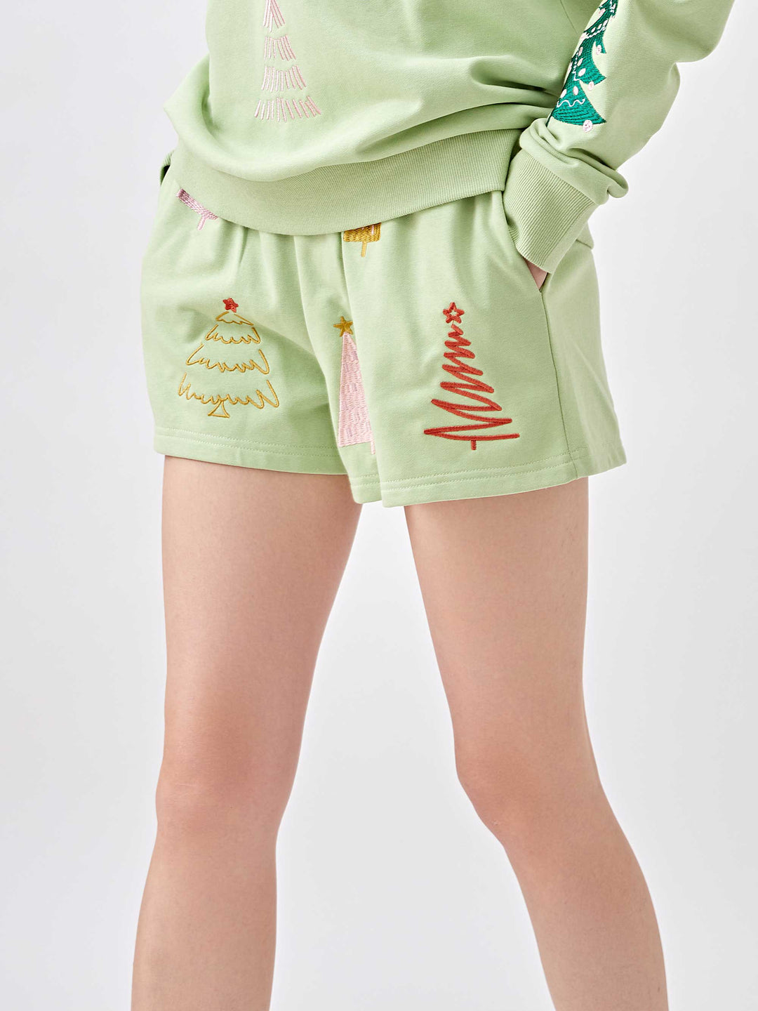 Christmas tree embroidery shorts