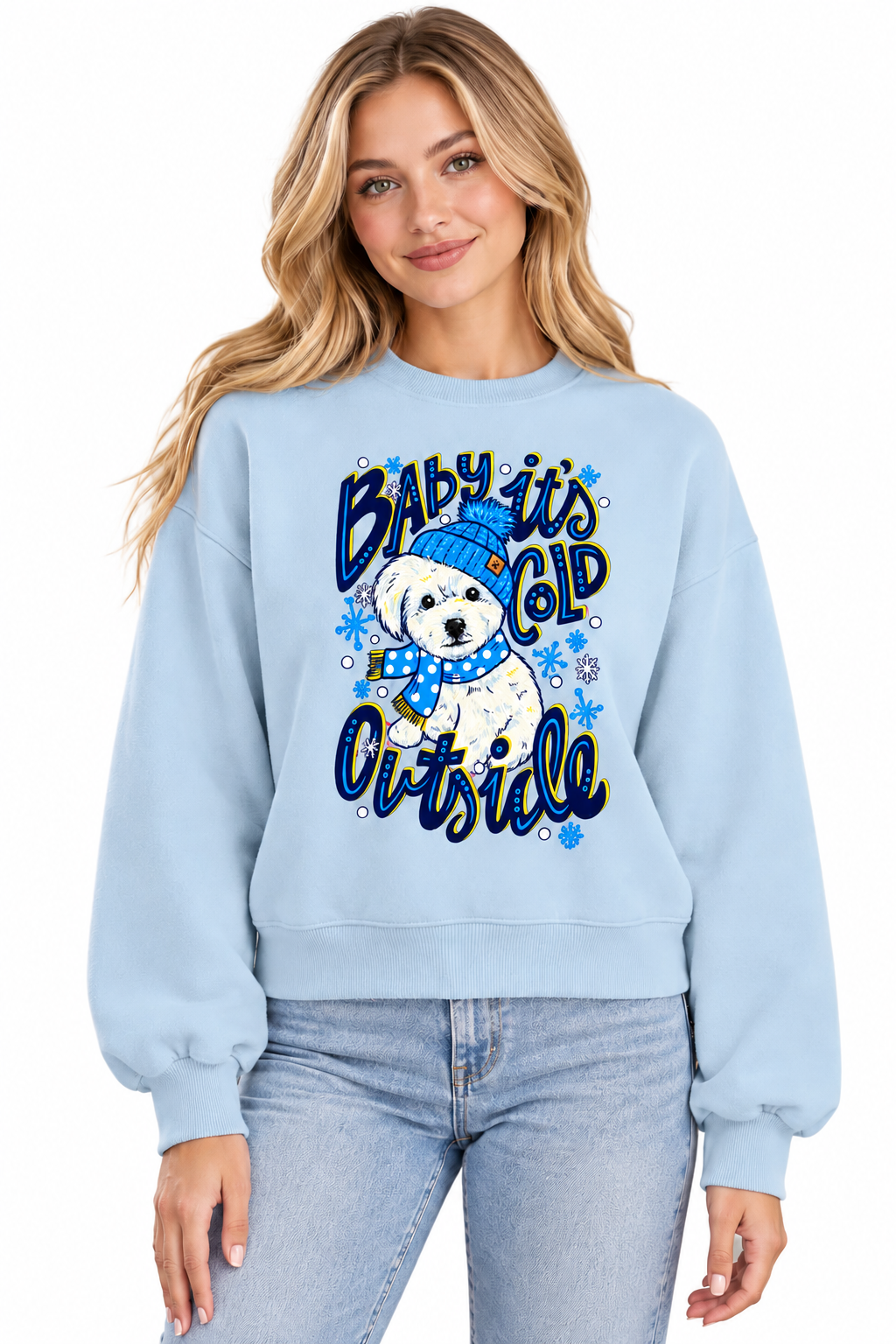 Baby It’s Cold Outside Dog Graphic Sweatshirt – Light Blue
