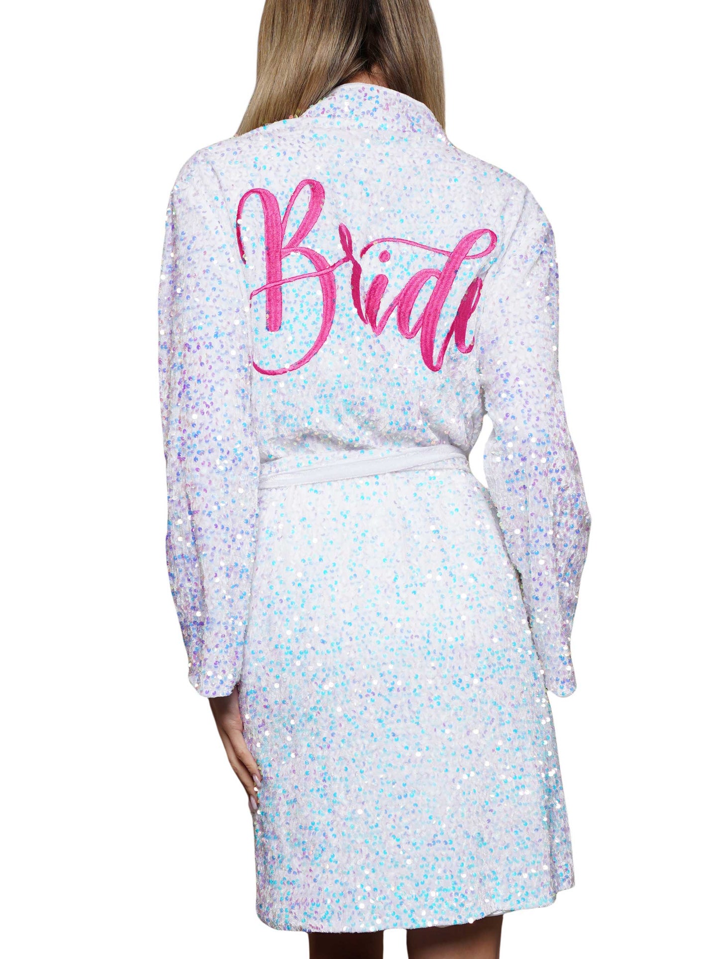 Bride embroidery iridescent sequin velvet robe