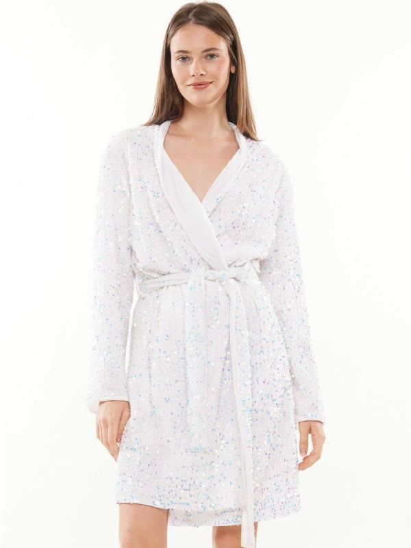 Bride embroidery iridescent sequin velvet robe
