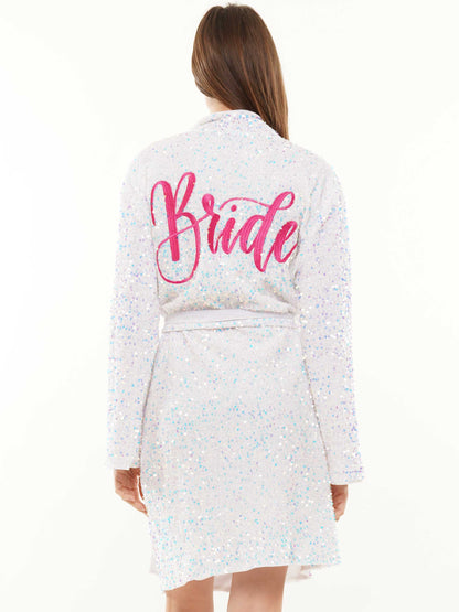Bride embroidery iridescent sequin velvet robe