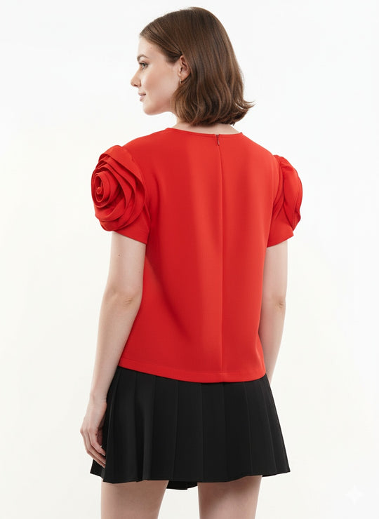 3D Flower Short Sleeve Top