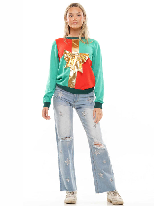 Four Squared Holiday Sweater with Bow