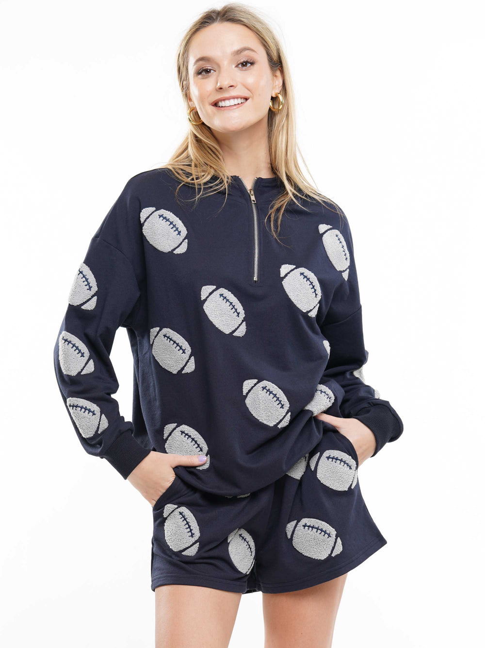 Football Chenille Hoodie & Shorts Set