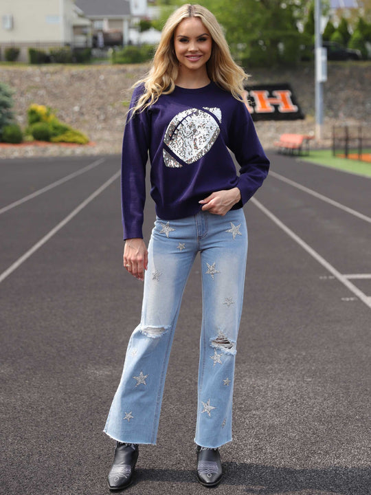 Sequin football knit long sleeve top