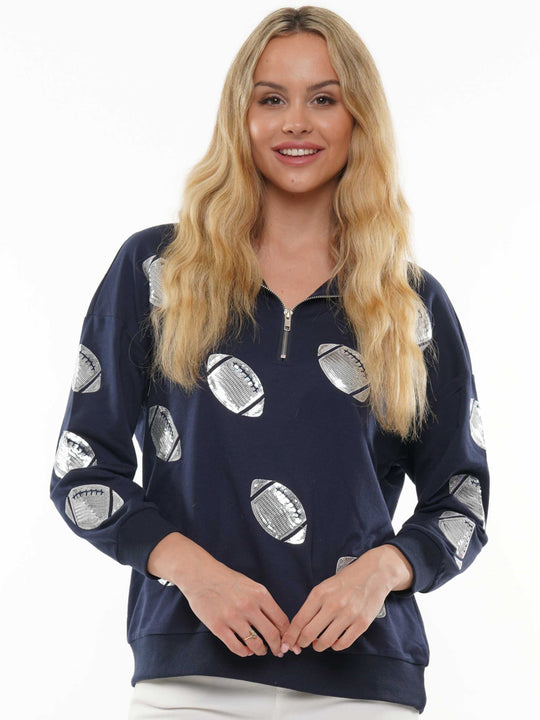 Half-zip hoodie with a relaxed fit and football sequin embroidery