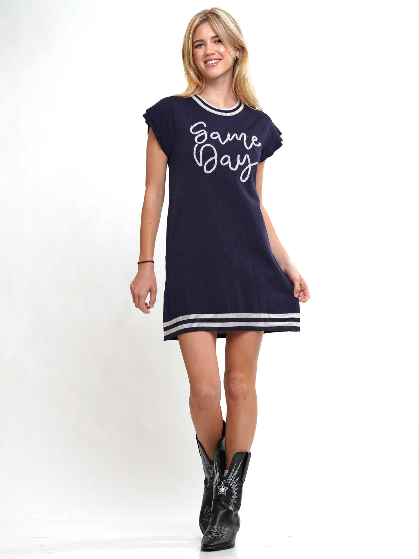 Gameday Ruffled Sleeve Knit Dress