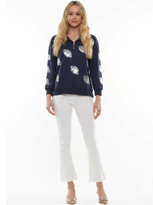 Half-zip hoodie with a relaxed fit and football sequin embroidery