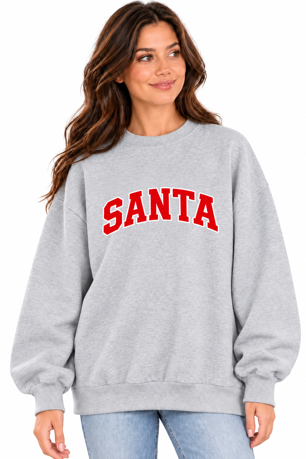 SANTA Varsity Christmas Sweatshirt – Heather Gray