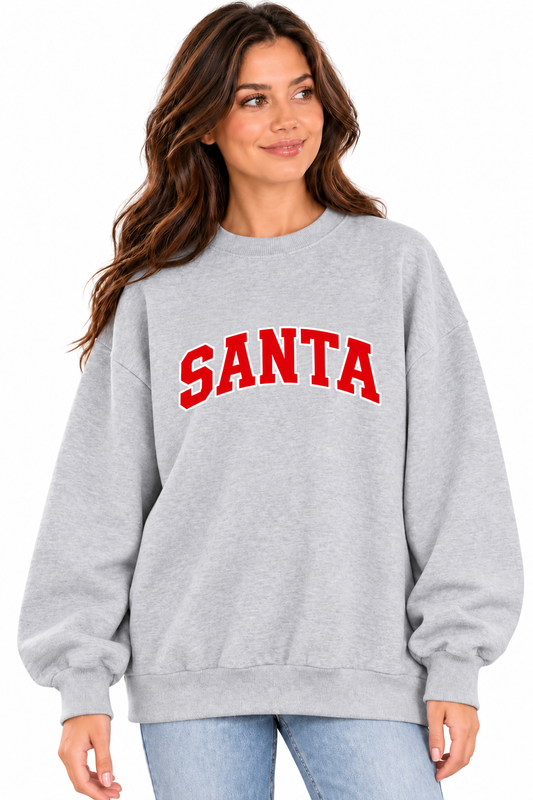 SANTA Varsity Christmas Sweatshirt – Heather Gray