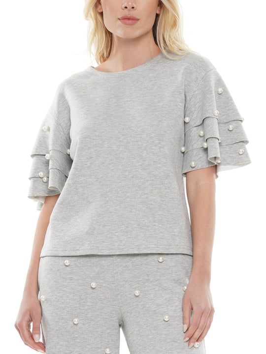 Oversized Pearl Ruffled Sleeve Top