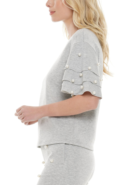 Oversized Pearl Ruffled Sleeve Top