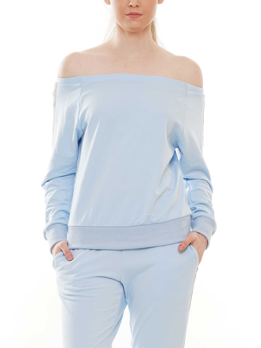 Rhinestone Trim Off-Shoulder Top