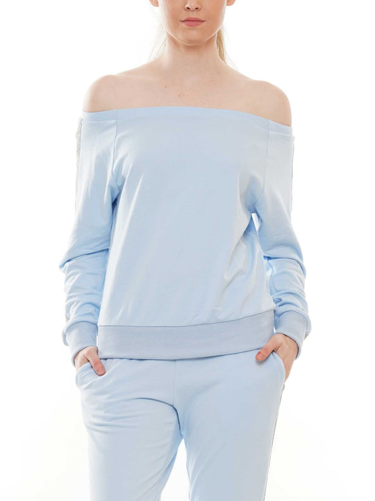 Rhinestone Trim Off-Shoulder Top