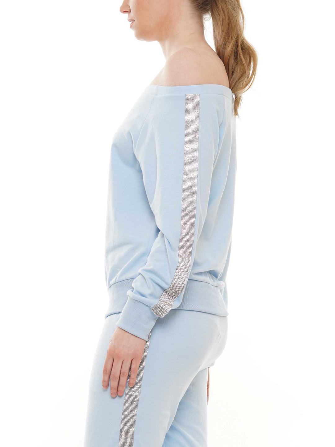 Rhinestone Trim Off-Shoulder Top