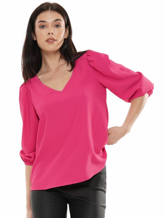 V neck elastic sleeve top