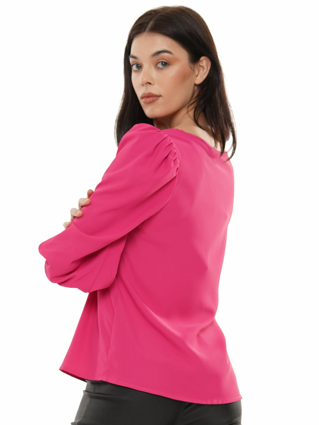 V neck elastic sleeve top