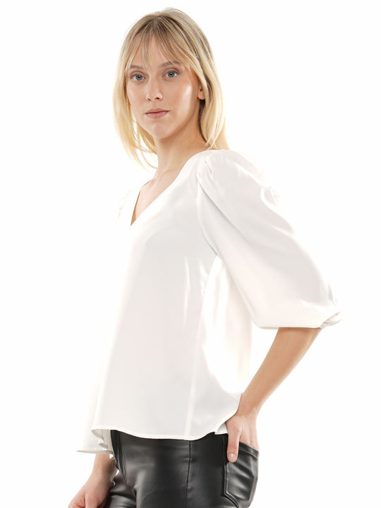V neck elastic sleeve top