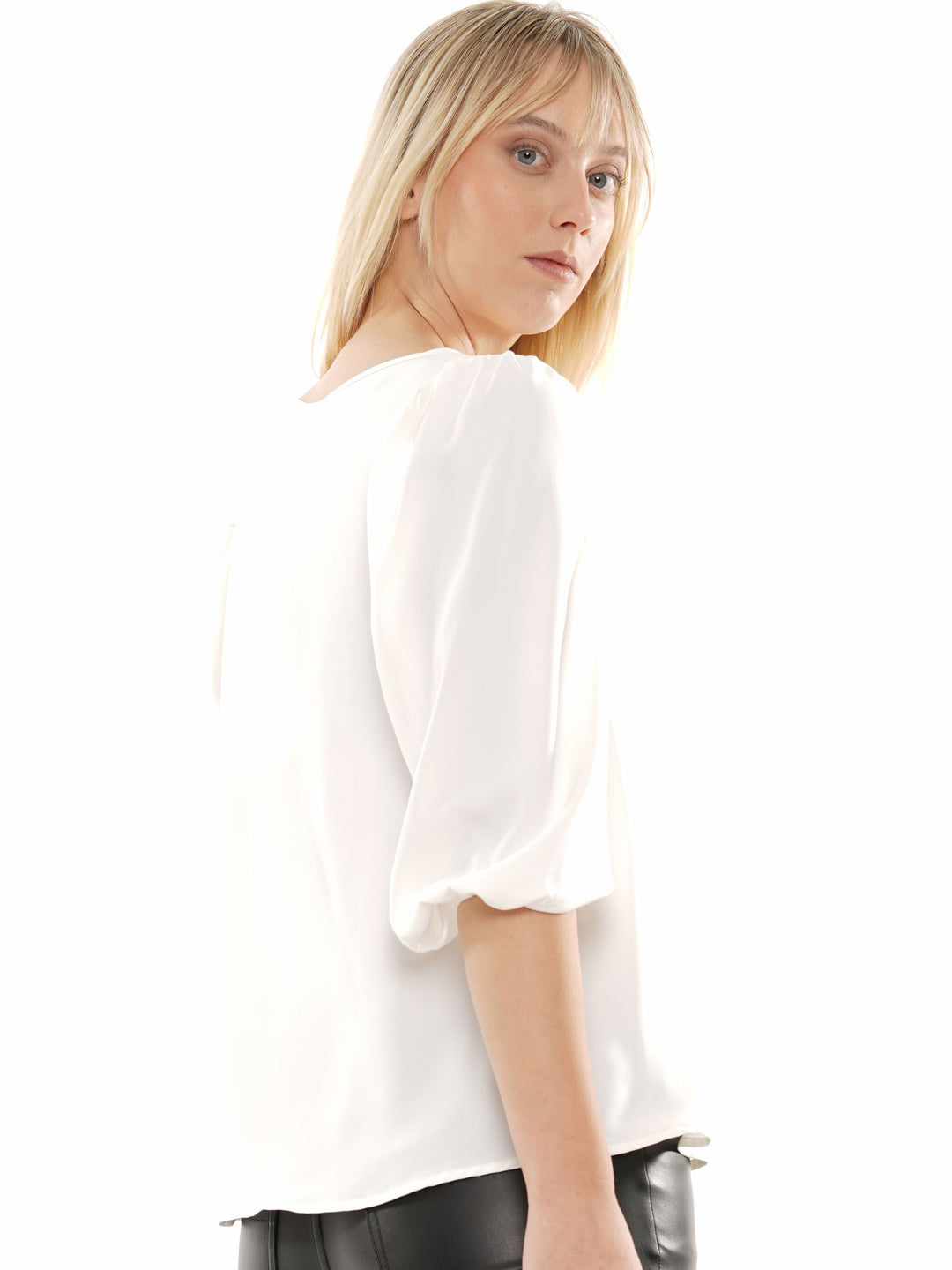 V neck elastic sleeve top