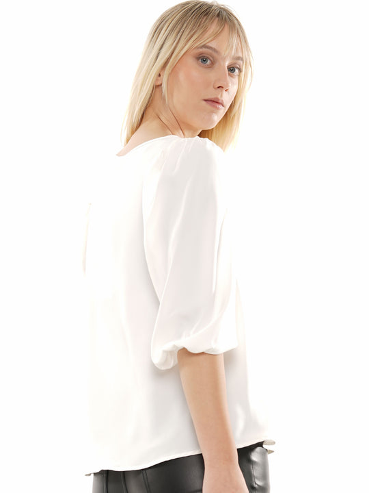 V neck elastic sleeve top
