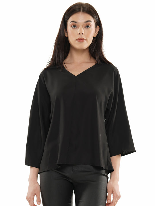 Chic V-neck blouse with 3/4 flared sleeves top