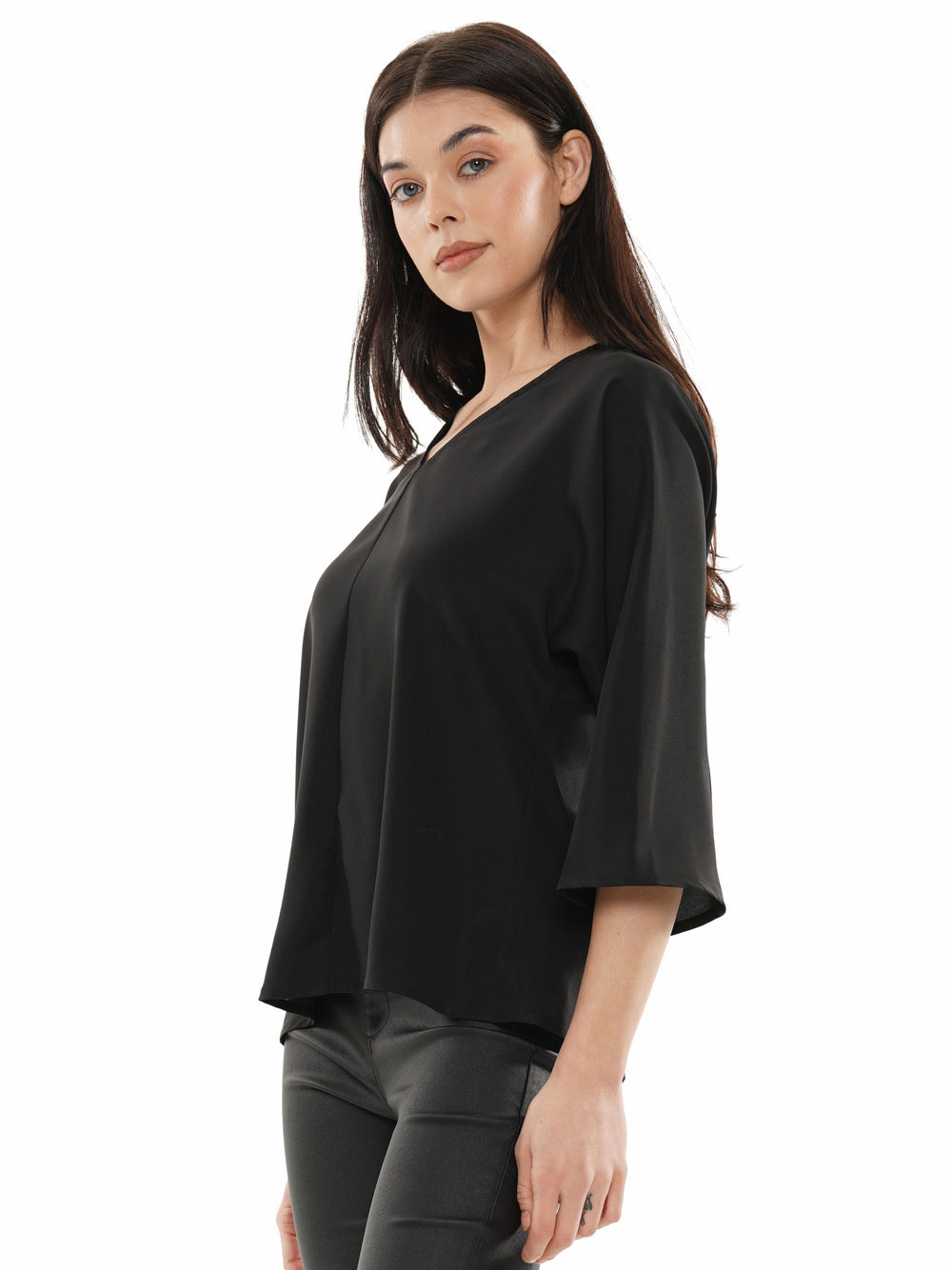 Chic V-neck blouse with 3/4 flared sleeves top