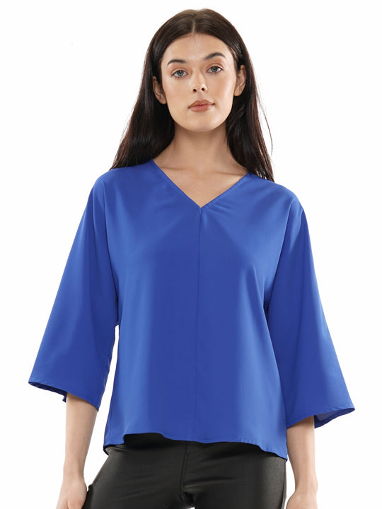 Chic V-neck blouse with 3/4 flared sleeves top