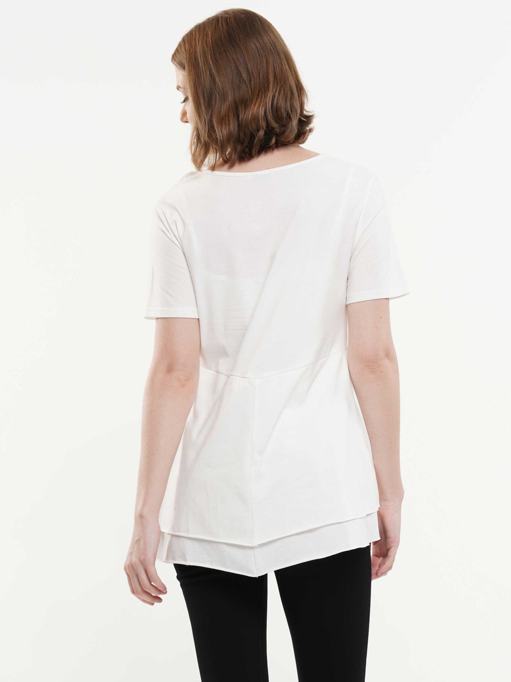 Embellished t-shirt with the asymmetrical, layered