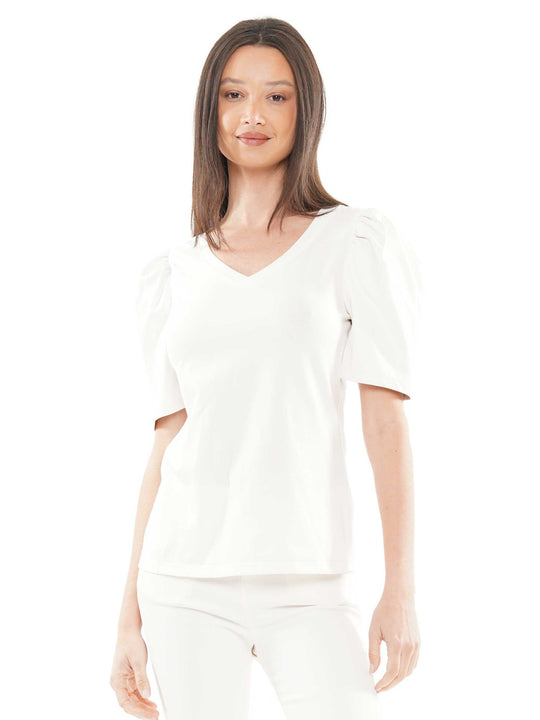 Faux leather puff sleeve top