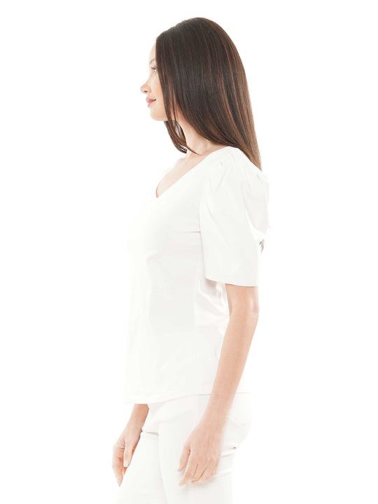 Faux leather puff sleeve top