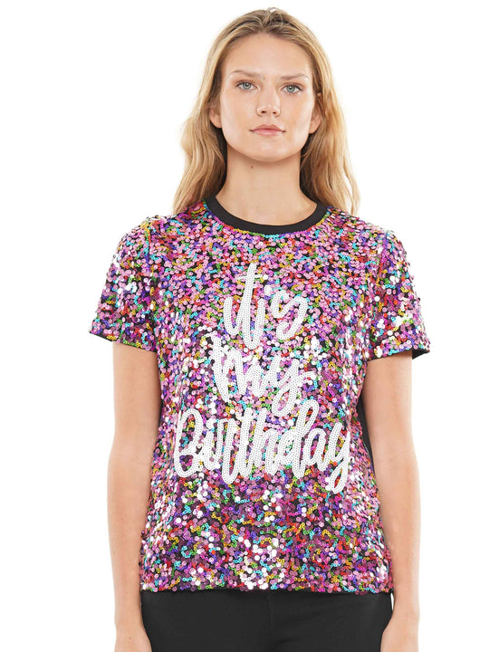 its my birthday colorful sequin top