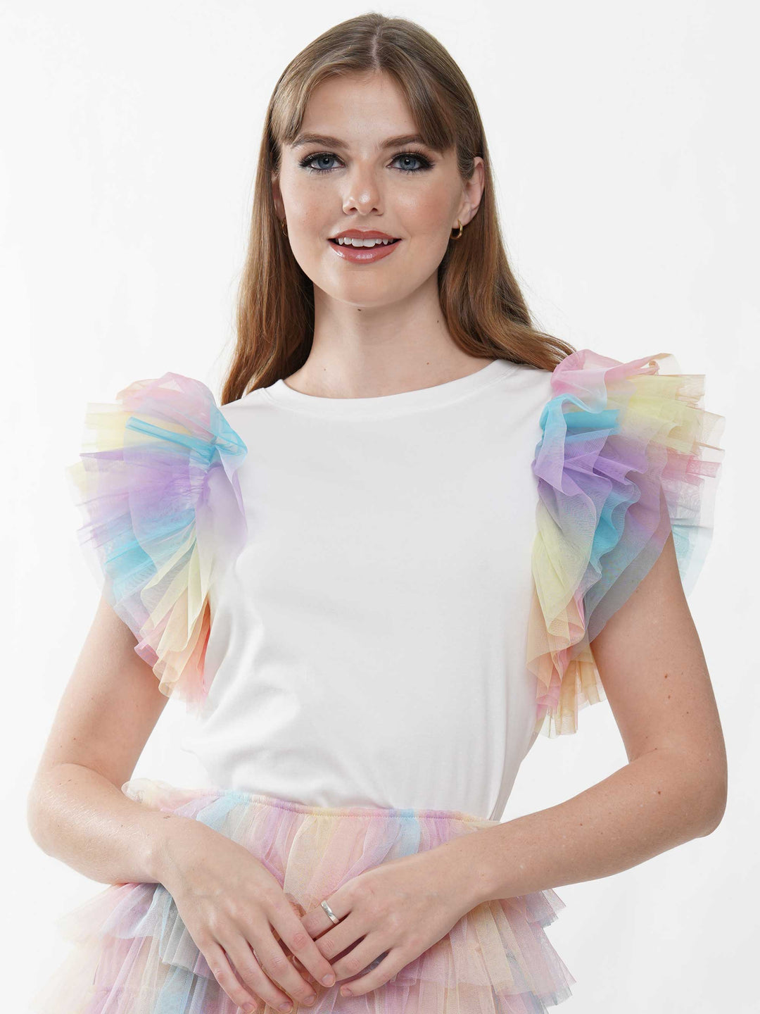 Rainbow Mesh Sleeve Top