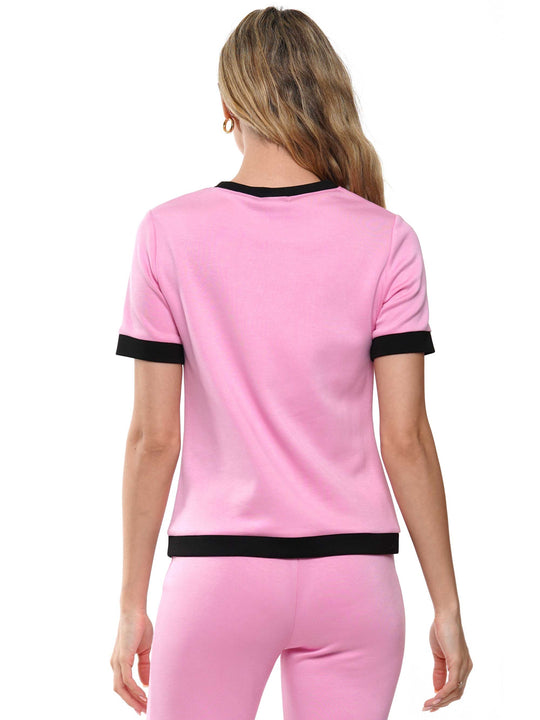 Super Soft Lyocell Color Block Top & Pants, Casual Loungewear Set