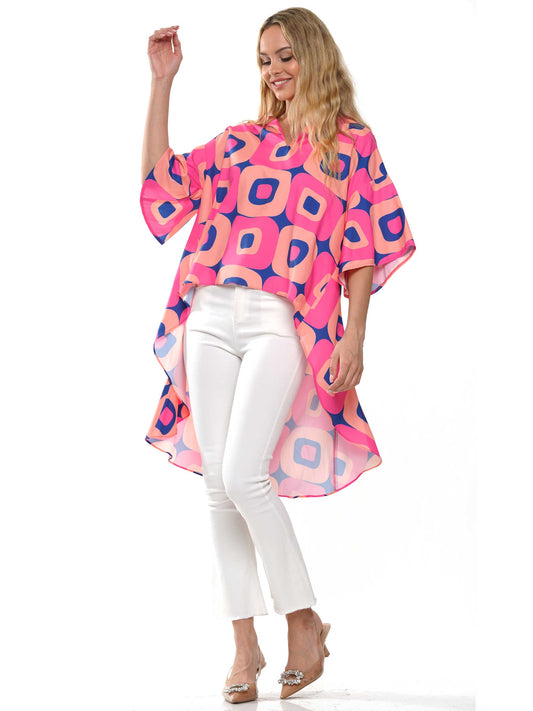 Print V-Neck High-Low Top